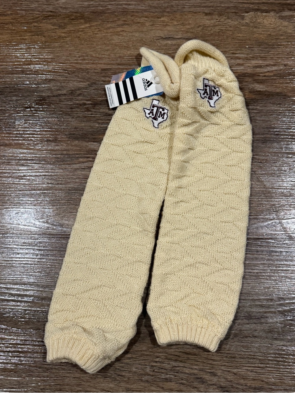 adidas Cream Cable-Knit Leg Warmers with Texas A&M Patch
